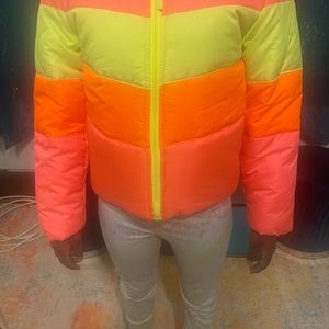 Girls cute multi color puff coat 7-8 size